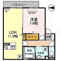 リガーレ大和1番館 1LDKの間取図画像