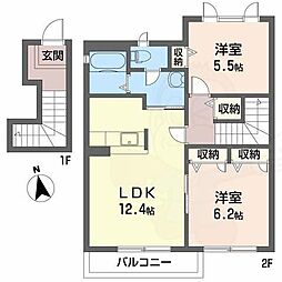 アンジェロC棟 2LDKの間取図画像