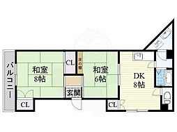 安田マンション 2DKの間取図画像