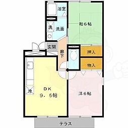 アムール橿原 3階2DKの間取り