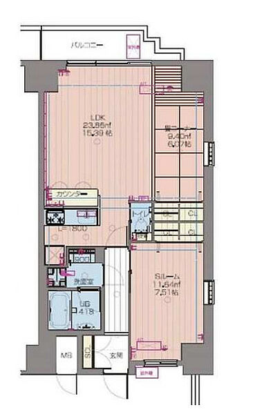 プレジオ本町 1401｜大阪府大阪市中央区材木町(賃貸マンション1LDK・14階・60.27㎡)の写真 その2