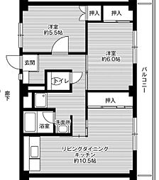 ビレッジハウス尾上1号棟 2LDKの間取図画像
