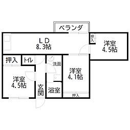 サングレース荒井 3DKの間取図画像
