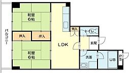 土山ヤングコーポ 2LDKの間取図画像