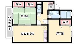 アミティやまと南棟 2LDKの間取図画像