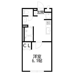 モダンクラウド加古川 1Kの間取図画像