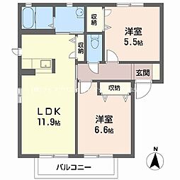 ニューフォーレスナガタA棟 2LDKの間取図画像