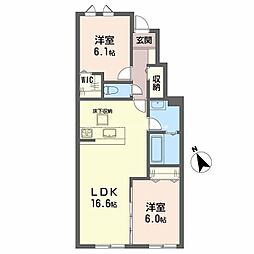 メゾンドソラIII 2LDKの間取図画像