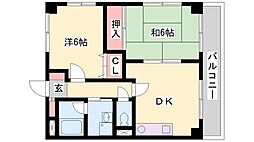 プレシャス新在家 2DKの間取図画像