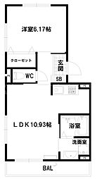 ザウィル 1LDKの間取図画像