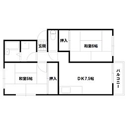 ハイツアベニュー 2DKの間取図画像