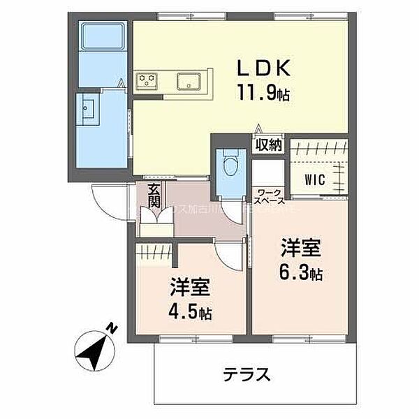 プライムハイツ ｜兵庫県加古川市平岡町一色西２丁目(賃貸アパート2LDK・1階・50.78㎡)の写真 その2