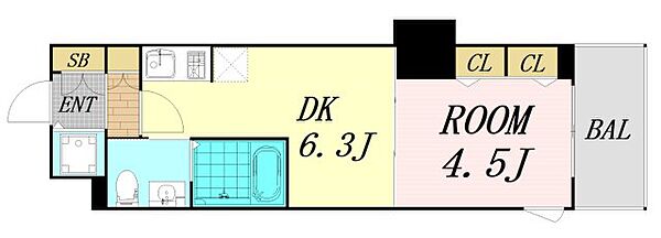 大阪府大阪市西区立売堀4丁目(賃貸マンション1DK・4階・28.29㎡)の写真 その2