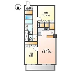 名古屋市営鶴舞線 御器所駅 徒歩4分の賃貸マンション 14階2LDKの間取り