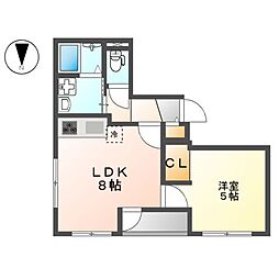 コンフォートシティII 1階1LDKの間取り