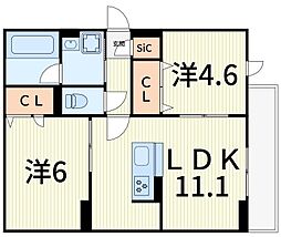 セレスティア細田A 2LDKの間取図画像
