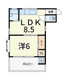 柳コーポ 1LDKの間取図画像