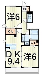 プランドール2 2LDKの間取図画像