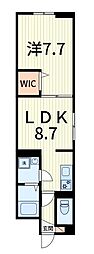アヴァンスお花茶屋 1LDKの間取図画像