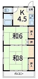 黒崎コーポ 2階2Kの間取り