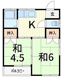 藤コーポ 2階2Kの間取り
