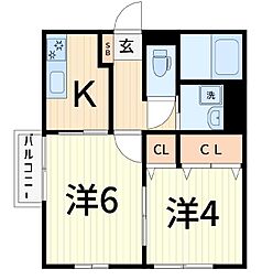 ウィングＭ 2階2Kの間取り