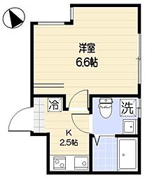 オーロ金町 2階1Kの間取り