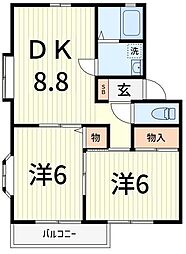 ヴェルドミール 1階2DKの間取り