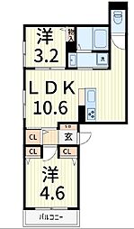 セレスティア柴又III 1階2LDKの間取り