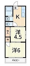 清田コーポ 2階2Kの間取り