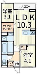 セレスティア白鳥 1階2LDKの間取り
