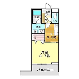 JR山口線 新山口駅 徒歩5分の賃貸マンション 2階1Kの間取り