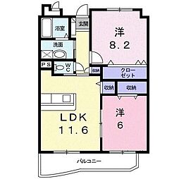 JR山陽本線 新山口駅 徒歩4分の賃貸マンション 5階2LDKの間取り