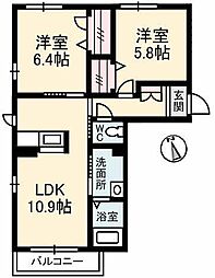 シャーメゾン　ヴィアソーレ 2階2LDKの間取り