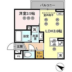 サンガーデン新山口 A 1LDKの間取図画像