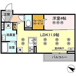 サンガーデン新山口 A 1LDKの間取図画像