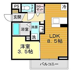 サンガーデン新山口 B 1LDKの間取図画像