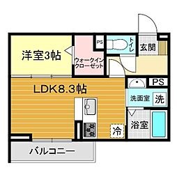 サンガーデン新山口 B 1LDKの間取図画像