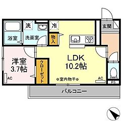 ブランネージュ新山口2 1LDKの間取図画像