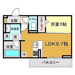 (仮称)ディアライズ旭通り B棟 1LDKの間取図画像