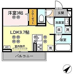 (仮称)ディアライズ旭通り B棟 1LDKの間取図画像