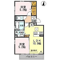 ウィルコート小郡給領町C 2LDKの間取図画像