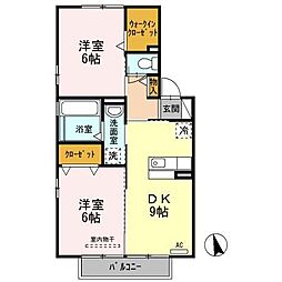 シャンポール 2DKの間取図画像