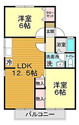 エントピアゆうB 2LDKの間取図画像