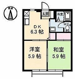 グッディーズ寺山 2DKの間取図画像