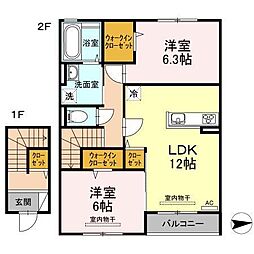 クオーレC棟 2LDKの間取図画像