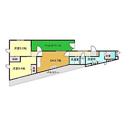 メゾンド東萩 2DKの間取図画像