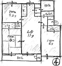 産業住宅協会三鷹第4アパート 3LDKの間取図画像