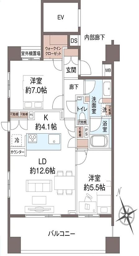 2LDK、価格9798万円、専有面積66.44?、バルコニー面積14.7?