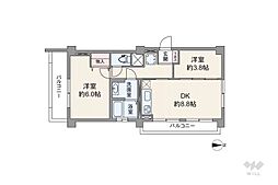 パークサイドマンション 2DKの間取図画像